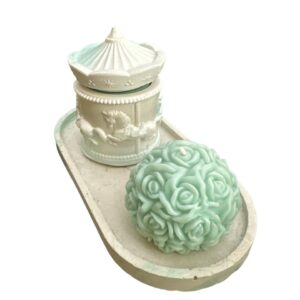 سيت ديكور مصنوع من الجبس الفاخر مع علبة بغطاء مزخرفة بتصميم كلاسيكي مع شمعة معطرة باللافندر بشكل الزهور