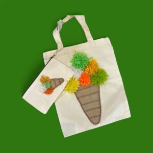 حقيبة من القماش القطني المتين مع محفظة صغيرة مرسومة يدويا بتصميم الأيس كريم -تضيف لمسة من الجمال -مناسبة للاستخدام اليومي